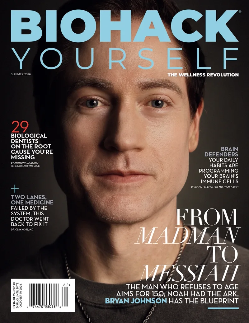 Bryan Johnson on the cover of Biohack Yourself magazine